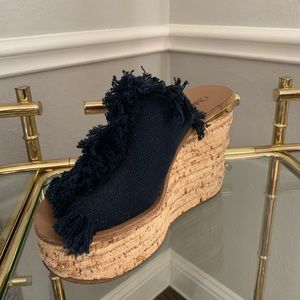 Chloe Fringe Canvas Cork Slide Wedge
